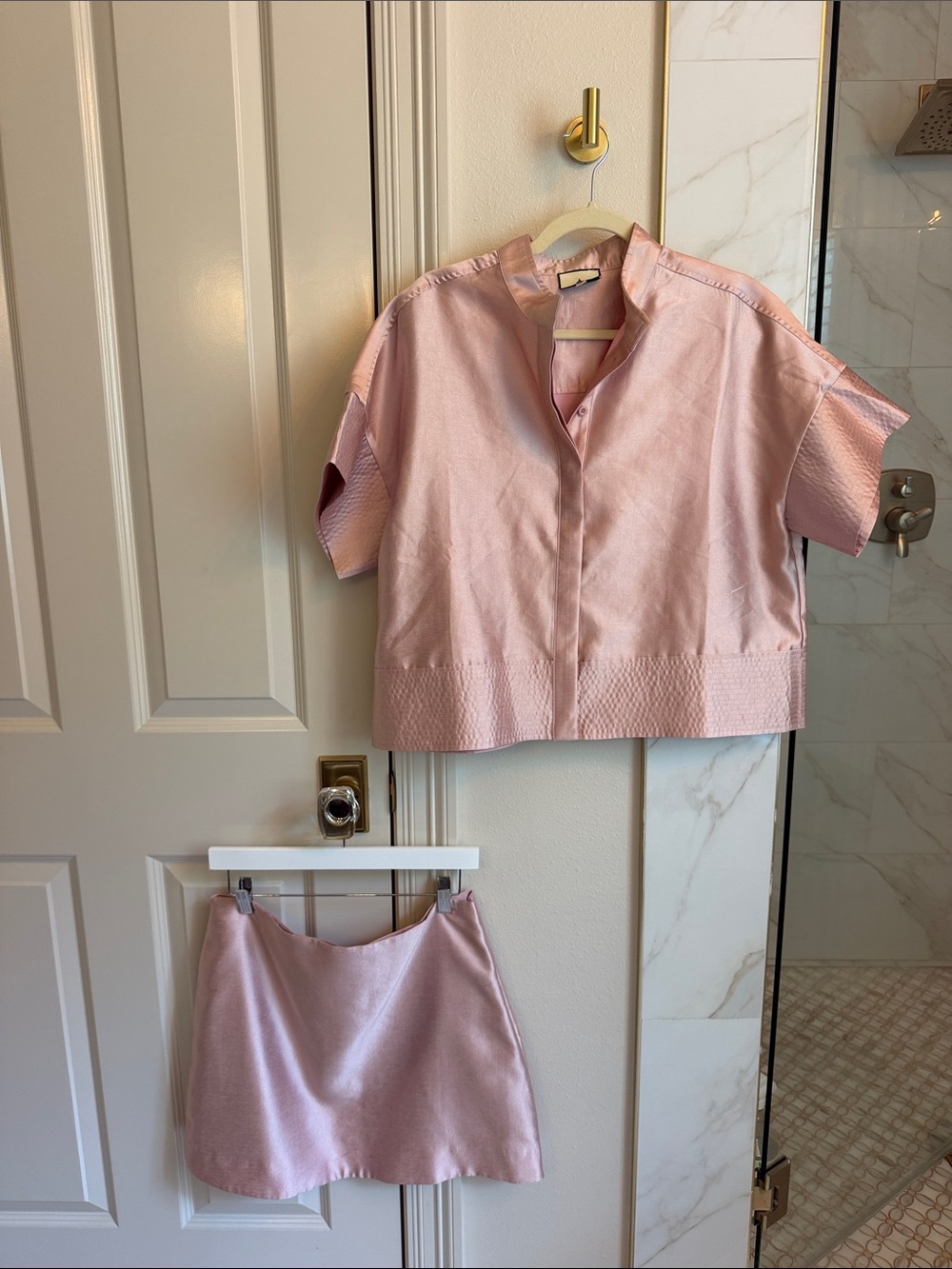 Tuckernuck Pale Pink Short Sleeve Top & Matching Skirt Set